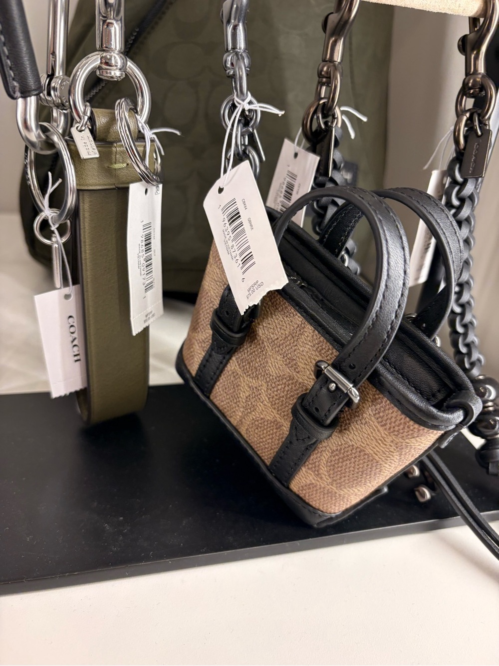 Coach Brown Signature Mini Tote with Black Leather Trim